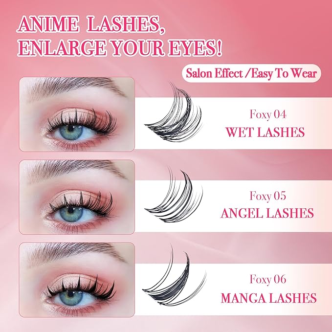 Lash Clusters Lash Clusters Kit Mix Manga Lashes 360pcs Wispy Eyelash Clusters Spiky Lash Extension Kit DIY at Home 8-16mm Invisible Band