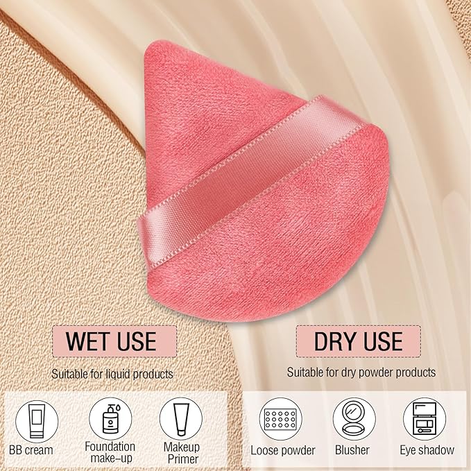 Pimoys 6 Pcs Powder Puff, Pink Valentines Day Gifts for Women Face Soft Triangle Makeup Puff Velet Makeup Sponge for Loose Powder (Pink)