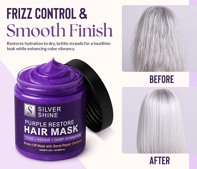 VANIDOX Silver Shine Purple Hair Mask for Gray Hair – Deep Conditioning Toner Treatment to Neutralize Brassiness, Restore Moisture & Brighten Dull Hair – Paraben & Sulfate Free, Made in USA, 8oz