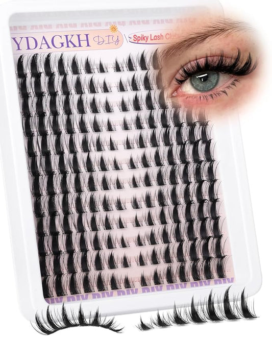 Manga Lash Clusters Spikes Doll Eyelash Extension Anime Wispy Eyelash Clusters Natural Spiky Cluster Eyelash Extensions Invisible Band 8-18mm DIY Cat Eye Lash Extension Fairy Individual Lashes 168Pcs