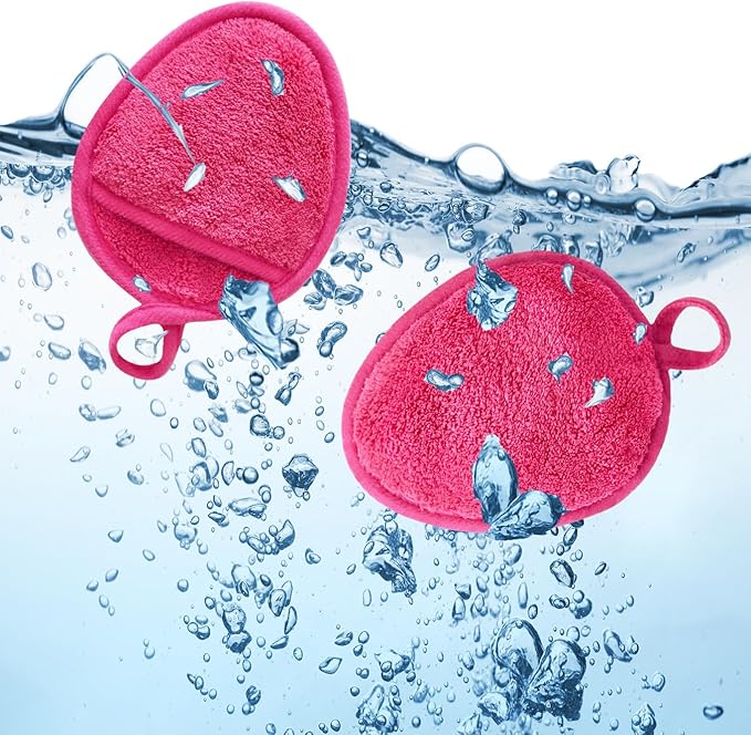 Reusable Makeup Remover Pads Soft Makeup Remover Cloths Washable Facial Makeup Cleansing Pads for Face,Lip,Eyes Pink 12PCS