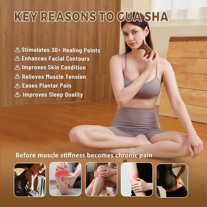 Wooden Gua Sha Tool with Rose Essential Oil, Trigger Point & Acupressure Massage Tool for Deep Tissue Muscle Relaxation, Compact Muscle Scraper Tool, Wellness Self-Care Gift Set