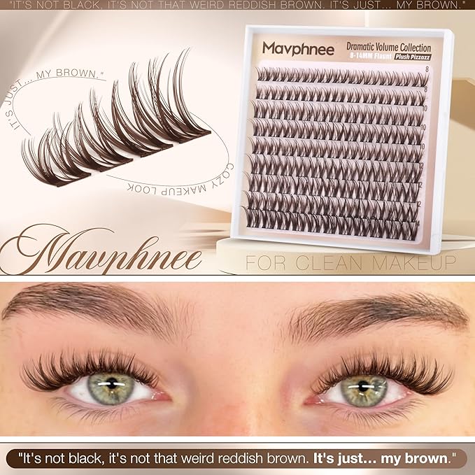Flaunt Lash Clusters Brown Eyelash Clusters 8-14MM Short Wispy Clutser Eyelash Extensions Natural Individual Lashes Extensions CC Curve Lashes Clusters Dark Brown Cluster Lashes 99 Pcs DIY Lash Pack