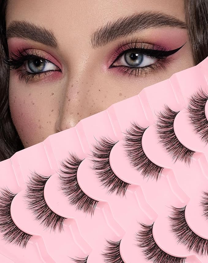 Wispy Fake Lashes Natural False Eyelashes Light C Curl Eye Lashes Sets Pack Natural Look Classic Lashes 13mm Thin Band Faux Mink Lashes 75-SHOOK