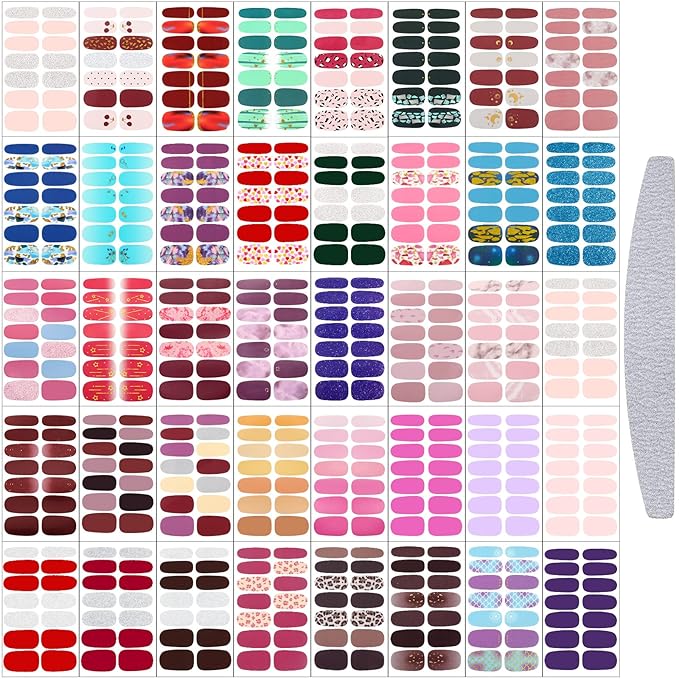 Maitys 560 Pieces 40 Sheets Full Wrap Nail Stickers Nail Polish Strips Decals Self Adhesive Gel Fingernail Strips Art Decals with File for Women DIY Craft Decorations(Glitter Style)