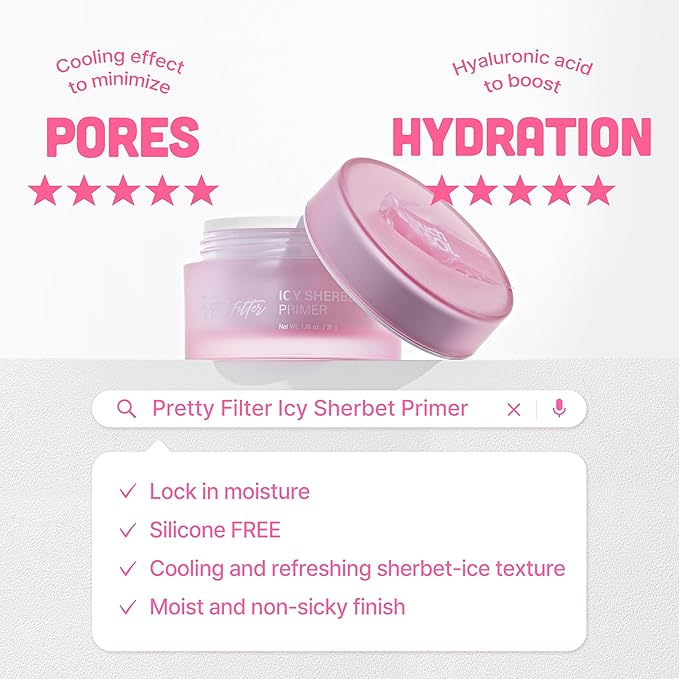 TOUCH IN SOL Icy Sherbet Primer 1.05 fl.oz. - Hydrating Primer Face Makeup for Dry or Oily Skin - Silk Pore and Wrinkle Minimizer - Silicone and Oil Free Gel Formula with Cooling Effect