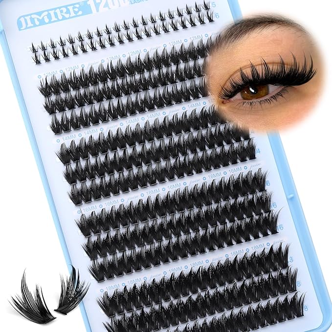 Lash Clusters Wispy 120D Manga Lash Clusters with Lash Spikes 12-18MM D Curly Long Eyelash Clusters Wispy Cluster Eyelash Extensions with Bottom Lashes Anime Individual Lashes Extensions by JIMIRE
