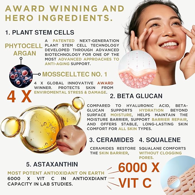 Premium Stem Cell Serum for Face - Korean Skin Care for Women - Face Moisturizer for Sensitive Skin & Anti Aging Serum - Hydration Barrier with Astaxanthin, Beta Glucan, Squalane, Ceramides by PowerV