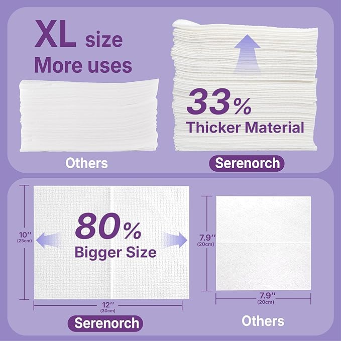 Serenorch Disposable Face Towels, 10" x 12", Ultra Thick Face Towelettes for Sensitive Skin, Extra Soft Makeup Remover Dry Wipes, 150 Count