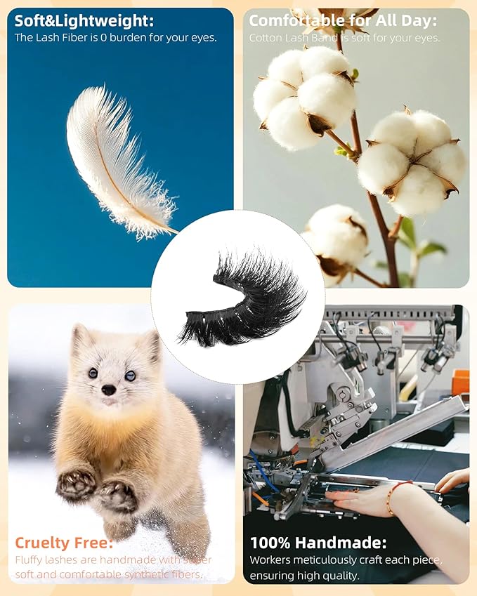Boahankuke Mink Lashes 20MM Full False Eyelashes Thick Dramatic Cat Eyelashes 10D Big Wispy Fake Lashes D Curvature Volume Eye Lashes Long 7 Pairs Strip Lashes with Soft Cotton Band