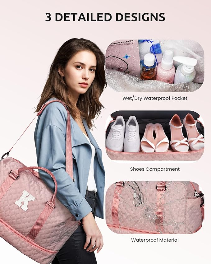 Bachelorette Personalized Weekender Travel Bag with Monogram, Shoulder Strap, Overnight Bag for Women (Letter W)