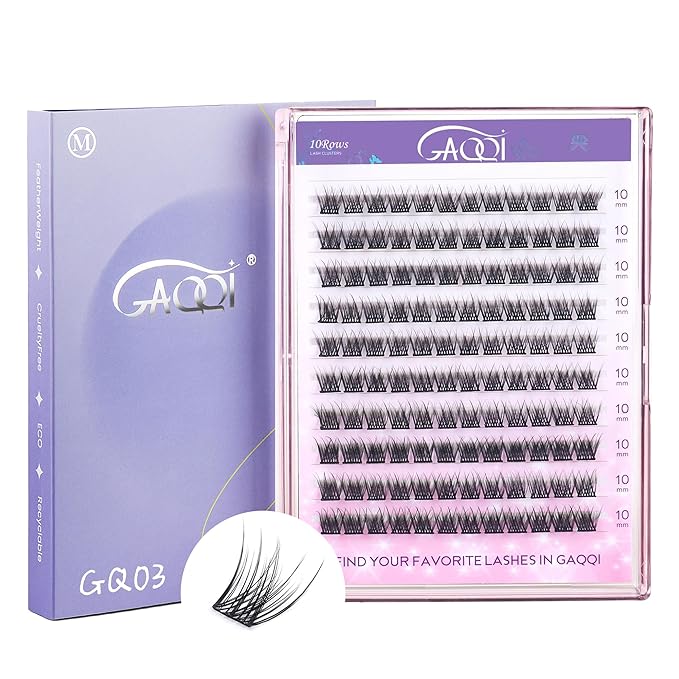 GAQQI Lash Clusters, Eyelash Clusters 120PCS C Curl Individual Lashes, Wispy Cluster Eyelash Extension 10mm Only, Natural Looking Cluster Lashes （GQ03, C Curl, 10mm)