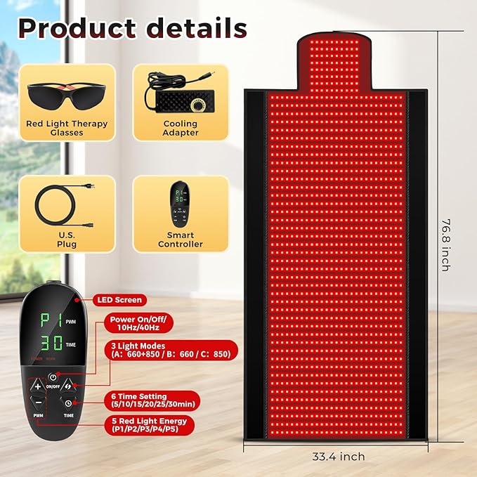 1370 LEDs Dual Full Body Red Light Therapy Mat, Red Light Therapy Blanket, 2570pcs 2in1 LEDs(660nm& 850nm), Premium Leather, Adjustable Timer & Intensity