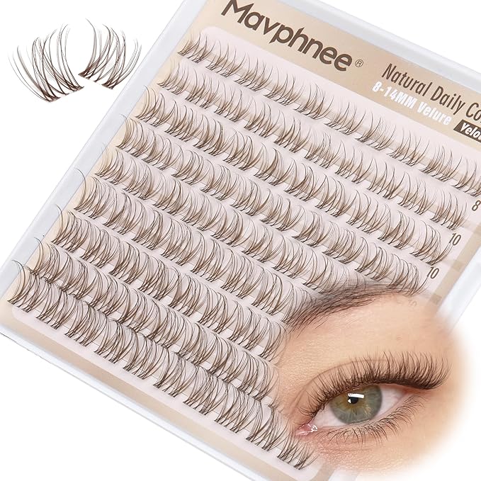 Brown Lash Clusters Velour Natural Eyelashes 8-14MM Individual Lashes Clear Band Cluster Eyelash Extensions Wispy Cluster Lashes Dark Brown Eyelash Clusters for Natural Enhancement