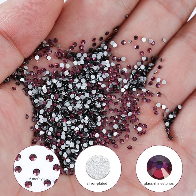 1440Pcs Amethyst Crystal Rhinestones,Glass Flatback Rhinestones Small Gemstones for Nail Face Makeup Art Crafts Clothes Decoration - (SS4,1.6mm,Amethyst)