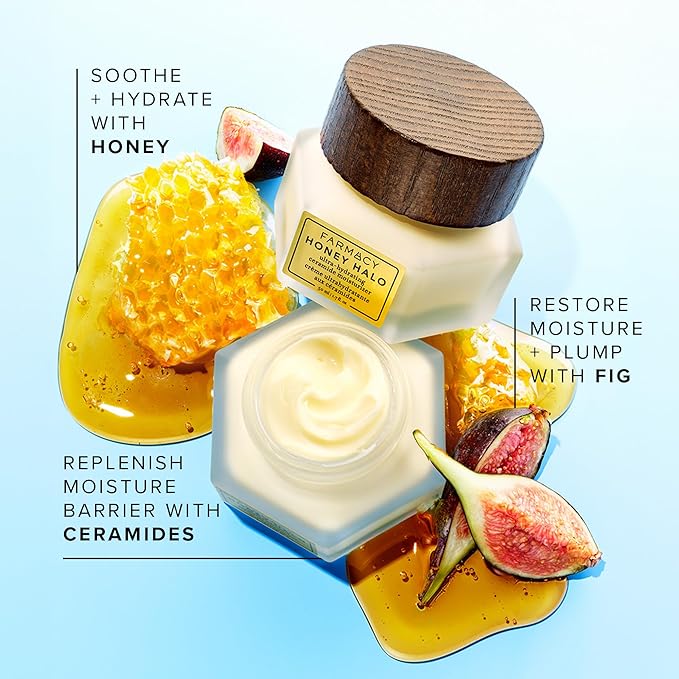 Farmacy Face Cleanser & Honey Halo Duo – Gentle Creamy Face Cleanser (5 fl oz), Honey Halo Ceramide Moisturizer (9ml) for Nourishing Makeup Removal & Deep Hydration
