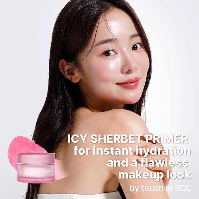 TOUCH IN SOL Icy Sherbet Primer 1.05 fl.oz. - Hydrating Primer Face Makeup for Dry or Oily Skin - Silk Pore and Wrinkle Minimizer - Silicone and Oil Free Gel Formula with Cooling Effect