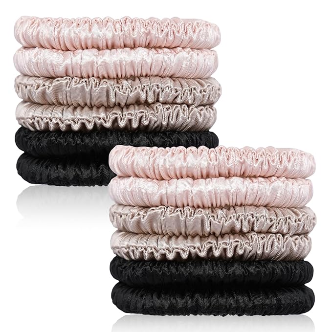 12Pcs Simulated Silk Fabric Hair Ties for Hair Sleep Scrunchies for Women Gril Long Hair Short Hair No Damage Elastic Ponytail Holders