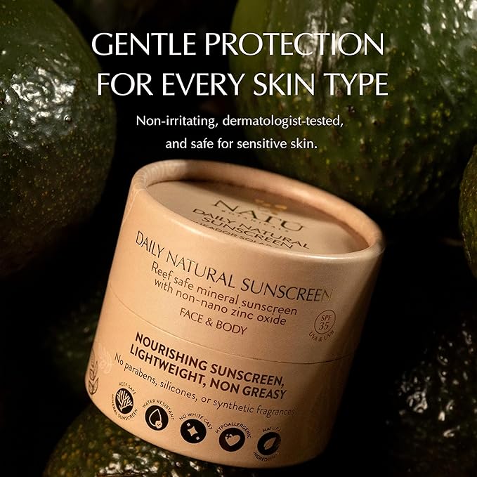 NATÚ BOTANICALS Tinted Mineral Face and Body Sunscreen SPF 35 - Mineral Zinc Oxide Sunblock Lotion - Broad-Spectrum UVA & UVB Protection - Lightweight & Gentle for Sensitive Skin - Reef Safe