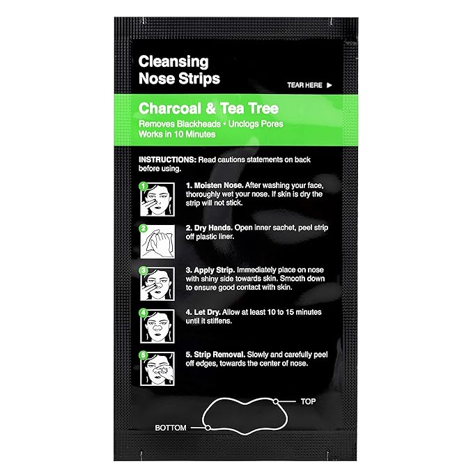 Global Beauty Care 18 Nose Cleansing Strips of Activated Charcoal & Tea Tree Nose Strips For Blackheads Removal Charcoal Blackhead Remover Strips - 18 Ct