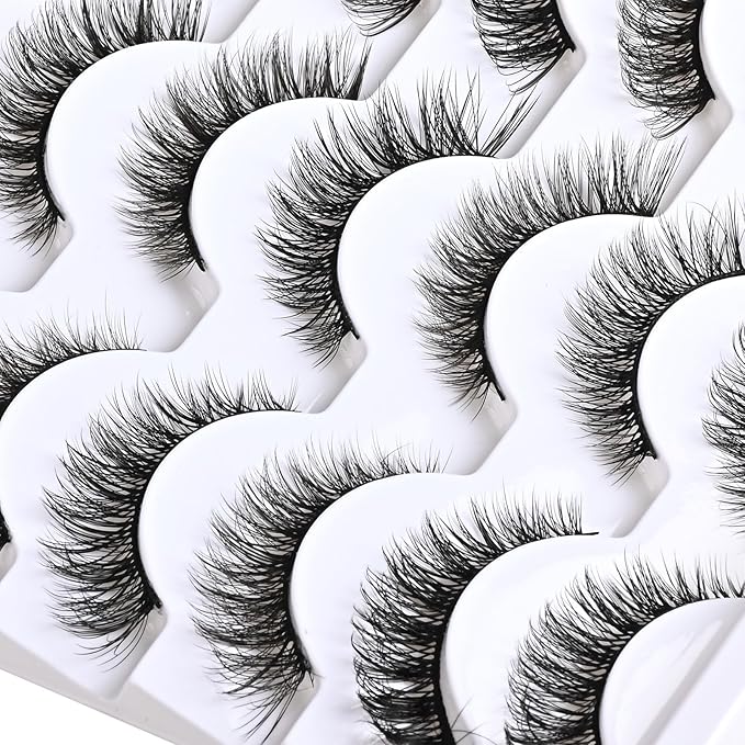 Lashes False Eyelashes Cat Eye Lashes Mink Lashes Wispy 14 Pairs Fake Eyelash Natural Lash Strips Fluffy Eye Lashes Pack Short Strip Lashes Natural Look Wispies Cateye Lashes for Women