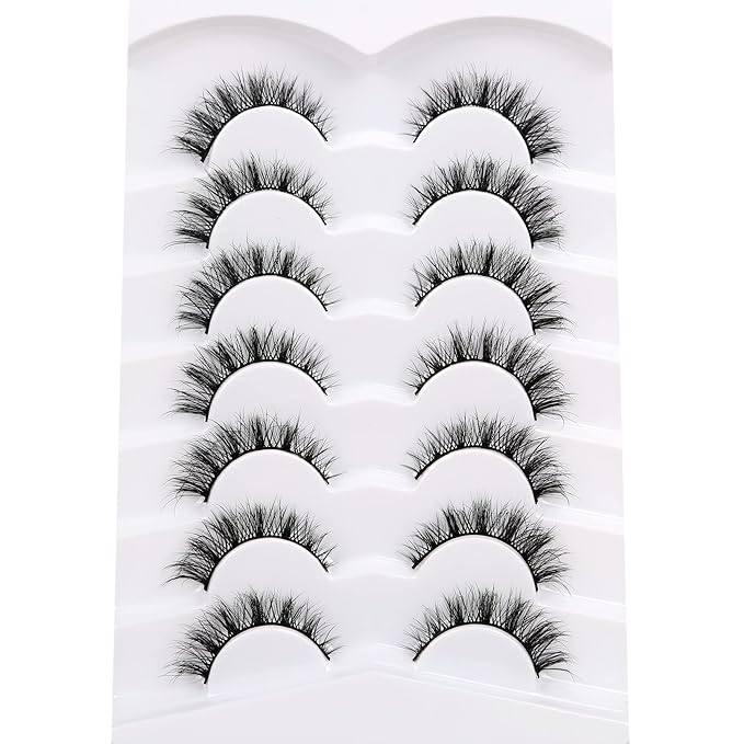 Pooplunch False Eyelashes Cat Eye Lashes Natural Cluster Extension Look Wispy Short Volume 8D Faux Mink Lashes Fake Eyelashes Strips 7 Pairs Pack