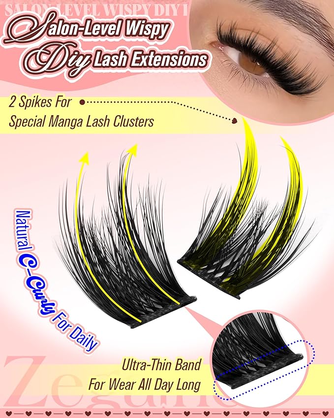 Cat Eye Lash Clusters With Spikes Manga Eyelash Clusters Wispy Cluster Eyelash Extensions C-Curly Left&Right Lash Clusters Anime Individual Lashes Pre-Mapped DIY Lash Extensions 10-18MM by Zegaine