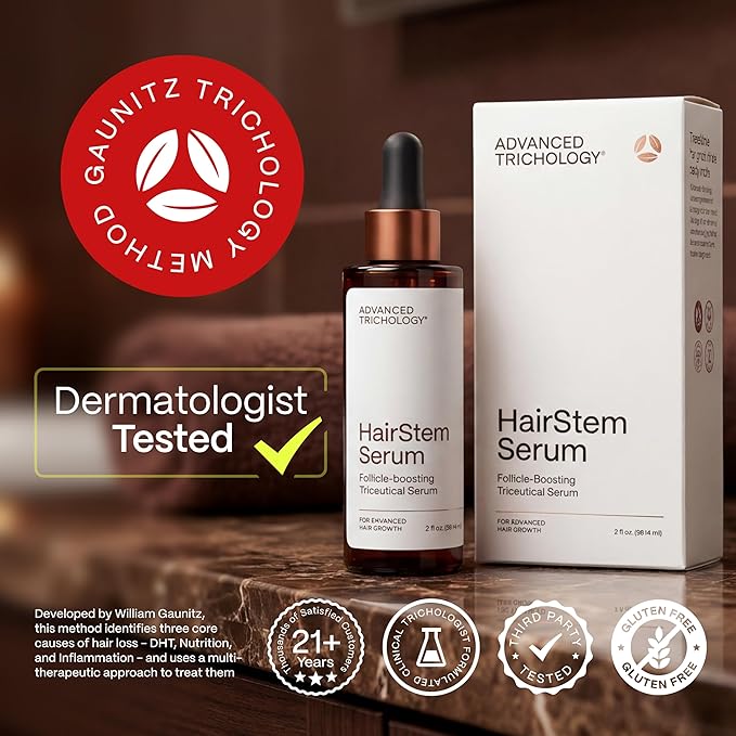 HairStem Follicle-boosting Triceutical Serum for Thicker Fuller Hair | Triple-Action, Multi-Zonal Topical Serum for Hormonal, Nutritional, and Inflammatory-Related Hair