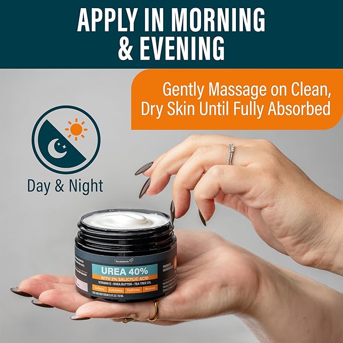NUVADERMIS Urea Cream 40% for Feet – Maximum Strength Foot Repair Lotion with 2% Salicylic Acid, Shea Butter, Tea Tree Oil, and Vitamin E – For Dry, Cracked Heels – 5.29 oz Jar - 2 Pack