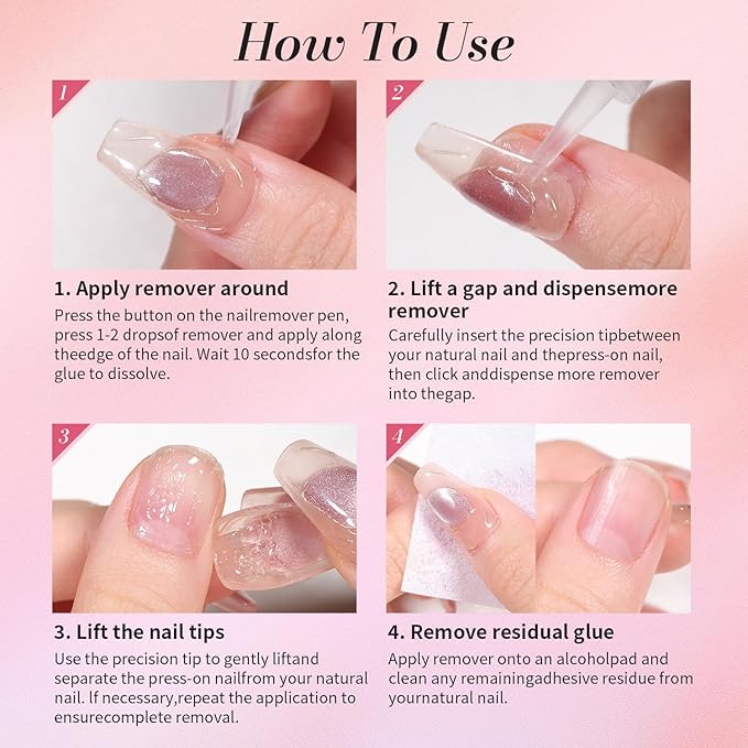 Curvlife 10g Semi Solid Nail Glue Gel with 5ml Nail Glue Remover Pen, No Need for Uv Light, Valentine's Day Gifts Gel Glue for Press On Nails, Click&Remove Pen