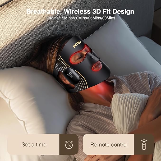 Red Light Therapy for Face 4 Modes, Breathable Red Light Therapy Mask with 4 Color Light Modes, 850NM Infrared LED Face Mask Light Therapy with Timer, Portable Led Mask for Home & Travel