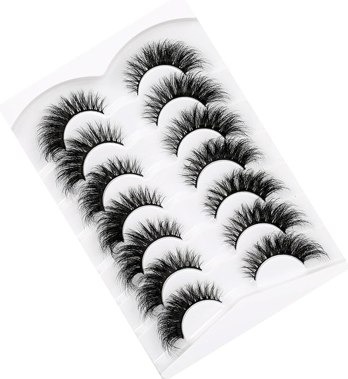 Pooplunch False Eyelashes Volume Cat Eye Lashes Winged Look 8D Dramatic 18MM Wispy Natural Crossed Fake Eyelashes Faux Mink Lashes Strips 7 Pairs Pack