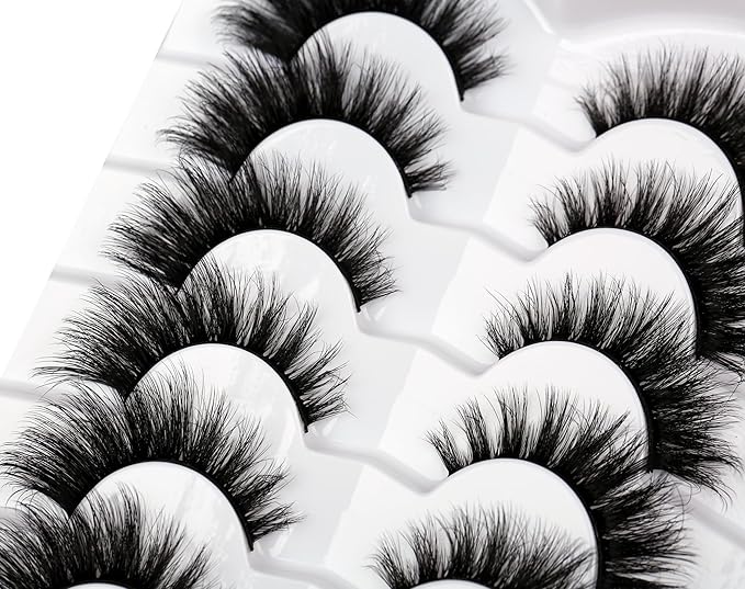 Pooplunch False Eyelashes Cat Eye Lashes Winged Look 18MM Fluttery Volume Dramatic Crossed Wispy Fake Eyelash 8D Natural Faux Mink Lashes Strips 7 Pairs Pack