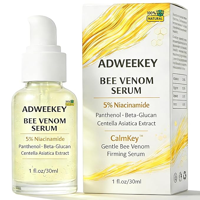 Bee Venom Serum for Face with 5% Niacinamide, Panthenol & Centella – Firming Hydrating Fragrance-Free Serum for Fine Lines, Sensitive Skin, 30 mL / 1.0 fl oz