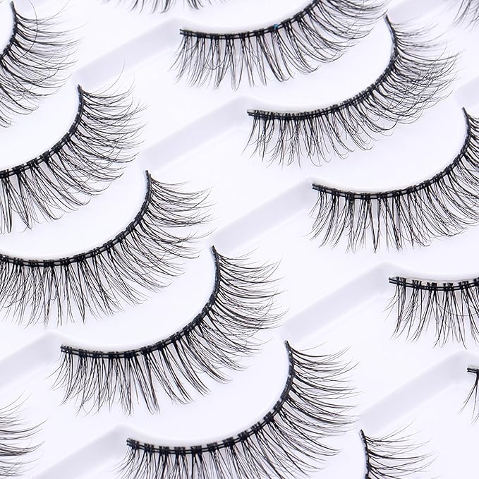 False Eyelashes 20 Pairs Wispy Lashes Faux Mink Lashes 14mm 3D Fluffy Cat Eye Lashes （style 20-063)