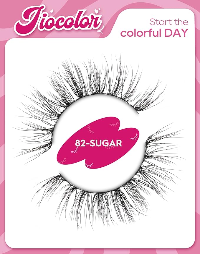 Natural Mink Lashes Wispy Lashes Fluffy Eyelashes Short Fake Lashes Volume False Lashes C Curl Eye Lashes Pack 17mm 82-SUGAR
