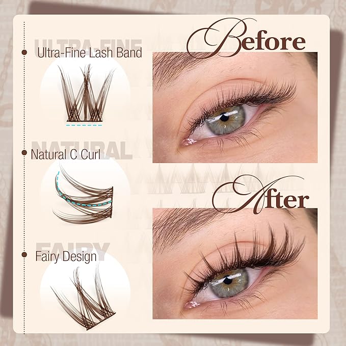 Brown Eyelash Clusters Spiky Lash Clusters Anime Lash Extensions Manga Individual Lashes Natural Cluster Lashes Wispy Cluster Eyelash Extensions Dark Brown C-Curly 10-16MM Lash Clean Girl Aesthetic