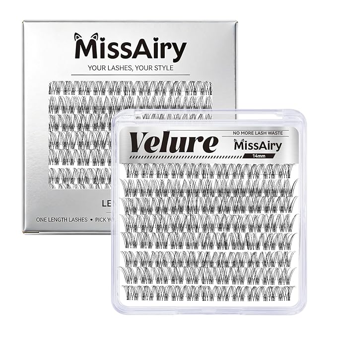 MissAiry Velure Lash Clusters LengthLock Eyelash Extensions Natural Lash Clusters Short Lash Cluster 14MM DIY Lashes Natural with Invisible Band Venus D Curly Individual Eyelashes(Velure 14MM)