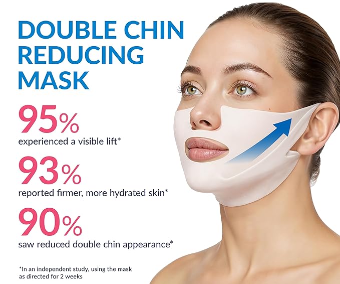 STYLIA MaxiLift V-Line Lifting Collagen Face Mask - Advanced Double Chin Reducer - Jawline Shaper - Neck Firming and Tightening Mask with Hyaluronic Acid & Aloe Vera - Chin Strap for Sleeping (10PC)
