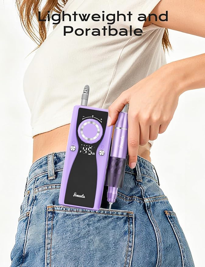 Electric Nail Drill Professional Kit: 45,000 RPM USB Rechargeable Efile Nail Drill Nail File with 12 Bits for Polishing Gel/Acrylic Nails- Portable Manicure Tool Set for Salon/Home-Light Purple