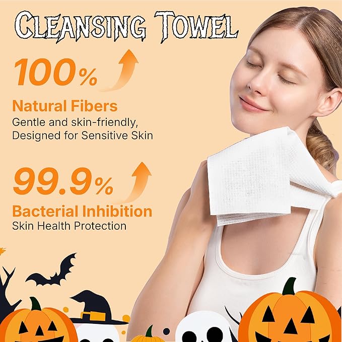 Serenorch Disposable Face Towels for Halloween, 10" x 12" Halloween Gifts for Sensitive Skin, Extra Soft Makeup Remover Dry Wipes, 50 Count