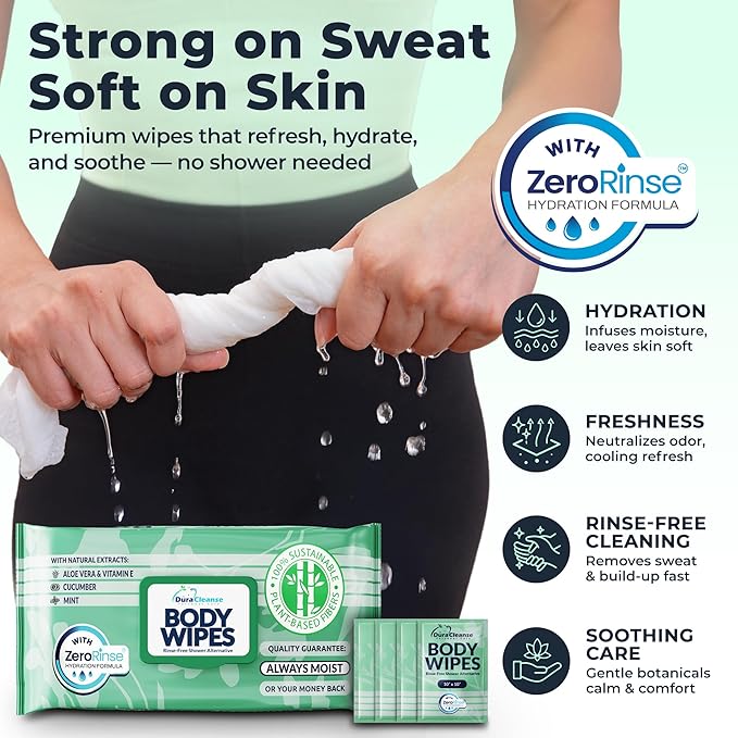 Body Wipes for Women - Sensitive Skin (Gentle Clean) - 2 Pack (108 Wipes), Extra Moist No-Rinse Bathing Wipes, Waterless Shower Alternative for Travel, Gym & Women's Hygiene