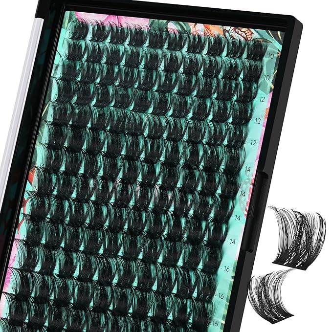 Lash Clusters Wet Look 140Pcs Fluffy Eyelash Cluster Ultra-Thin Lash Band Eyelashes Extensions Spiky Anime Wide Span Lashes(Sunflower,D-Mix10-18mm)