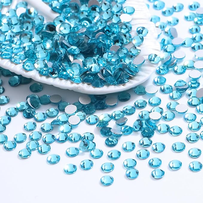 Meibite Aquamarine Flatback Rhinestones, Glass Rhinestones for Nail Art and Craft, Glue Fix, Loose Crystal Gemstones(Aquamarine, SS10, 1440pcs, 2.7-2.8mm)