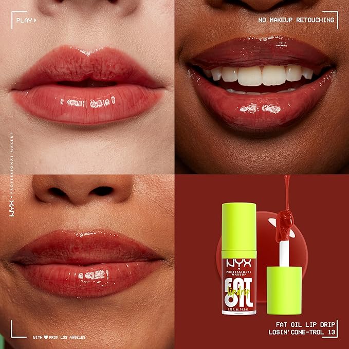 NYX PROFESSIONAL MAKEUP Fat Oil Lip Drip, Moisturizing, Shiny and Vegan Tinted Lip Gloss - Losin Cone-trol (Neutral Nude)
