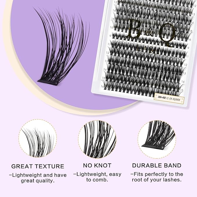 B&Qaugen Lash Clusters Individual Lashes Lash 280 PCS Eyelash Clusters False Eyelash Lash Extension Fluffy Natural Cluster Eyelash Extensions DIY Eyelash Extensions at Home (9-16 MIX, 35D+45D-C)