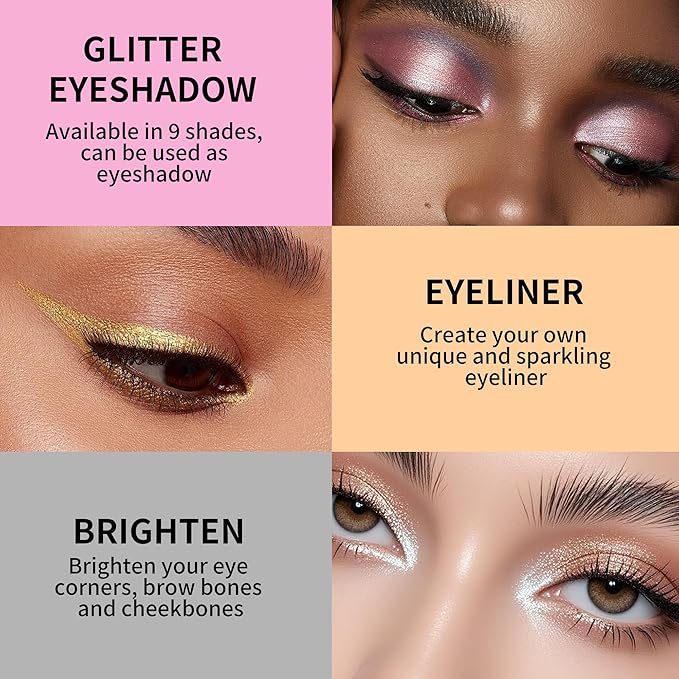 QIC Liquid Glitter Eyeshadow, Metallic & Shimmer Finish, Long Lasting, Non-Creasing, Smudge-proof, Lightweight Formula Liquid Eyeshadow for All Skin Tones, Buildable Color (08 Mint Green)