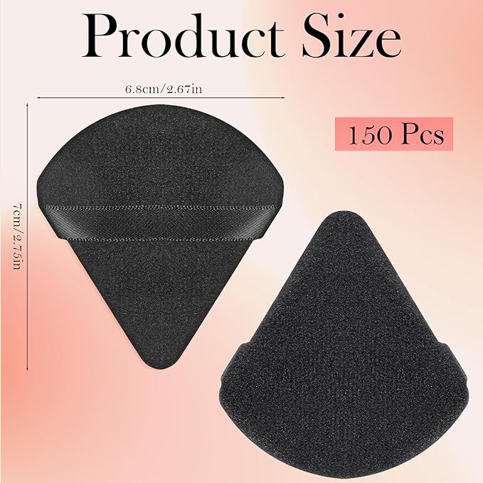 LIQWEI 150Pcs Powder Puff Face Soft Makeup Sponge, Triangle Makeup Puff Velour Puffs for Loose Powder Mineral Body Powder-Cosmetic Foundation Wet Dry Sponge Makeup-Tools (Black)
