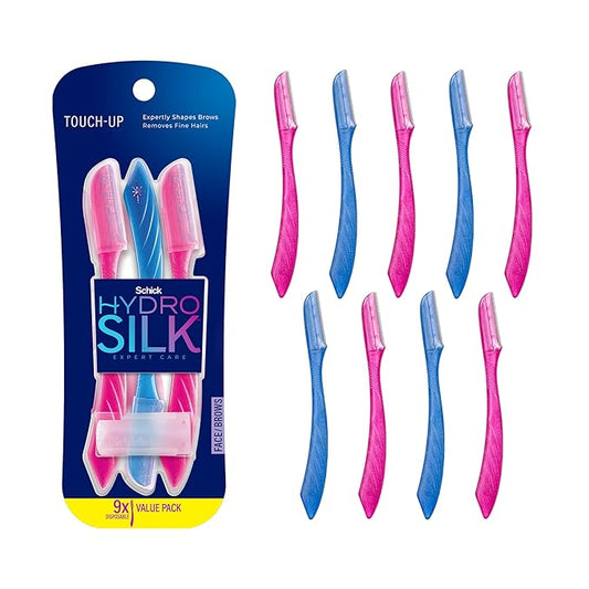 Schick Hydro Silk Touch-Up Dermaplaning Tool with Precision Eyebrow Cover, 9ct | Dermaplane Razor, Face Razors for Women, Peach Fuzz Remover | Beauty Stocking Stuffer