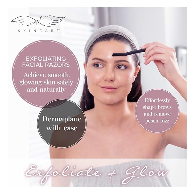 Seraphic Skincare Exfoliating Facial Razors Blades (3pc) – For Eyebrows, Peach Fuzz & Exfoliation – Dermaplane Face Razor for Women Face – Wheat Straw Handle & Swedish Stainless Steel Blades